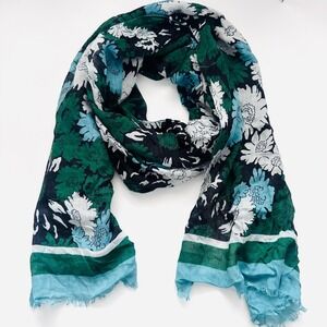 Paul Smith Floral Scarf Green Blue White Silk Blend Made in Italy Ethereal